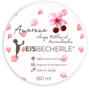 Amarena-Kirsch-Eis von EISBECHERLE® mit Kirschblüten-Design und Amarena-Kirschen, cremiges Milcheis mit Amarena-Kirschen, handgemacht, regional und natürlich, 160 ml.
